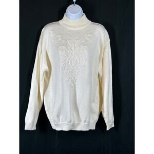 CHINAWEAR USA VTG Sweater M Cream Cottagecore Quite Luxury Embroidered Mock Neck